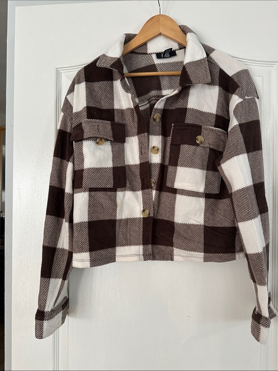 just polly Jackets & Blazers - Soft cashmere material Checked Brown & White Women's Shacket Jacket